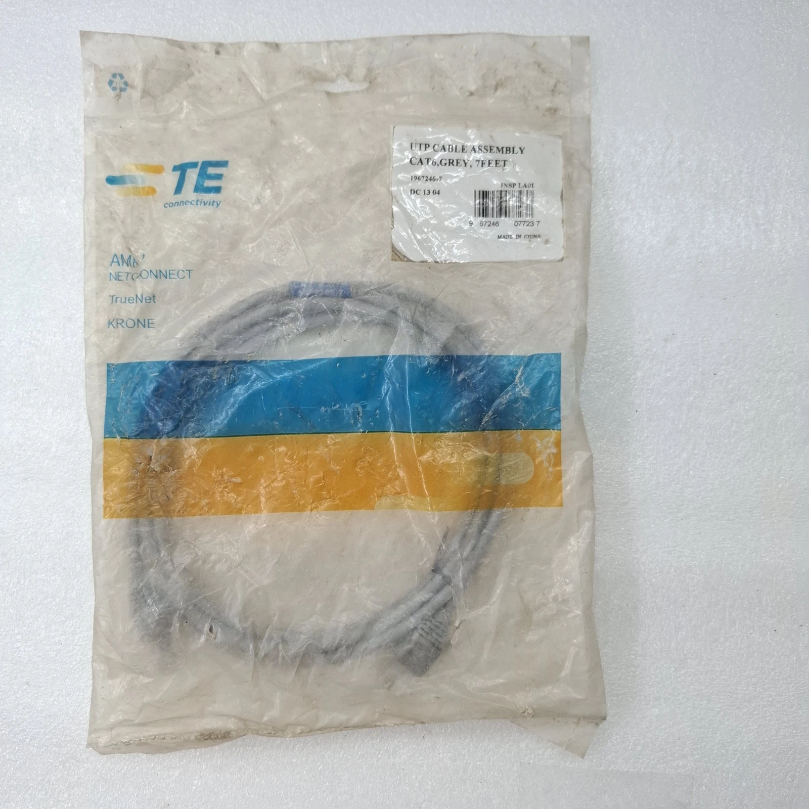 UTP CABLE ASSEMBLY CAT6, GREY, 7FEET 1967246-7 DC13 04